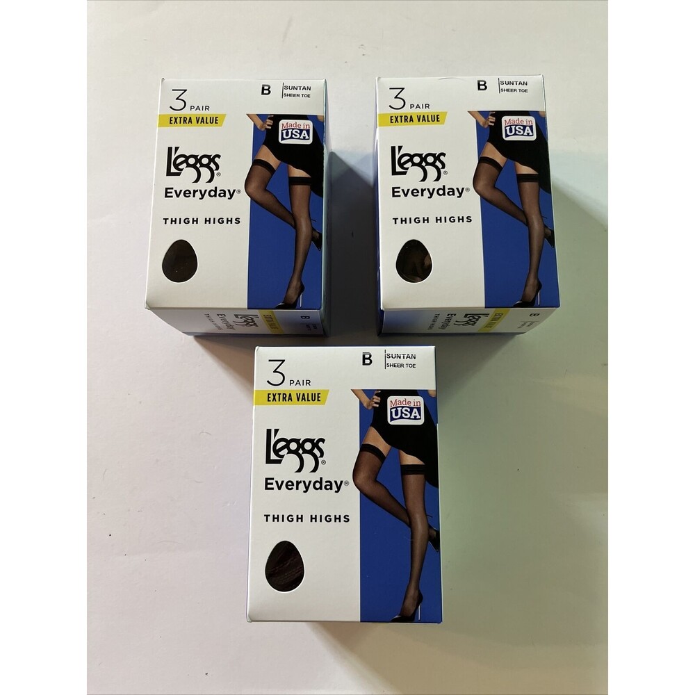 9 Pairs of L'eggs Everyday Thigh High Sheer Toe SUNTAN Size B 43260 Leggs